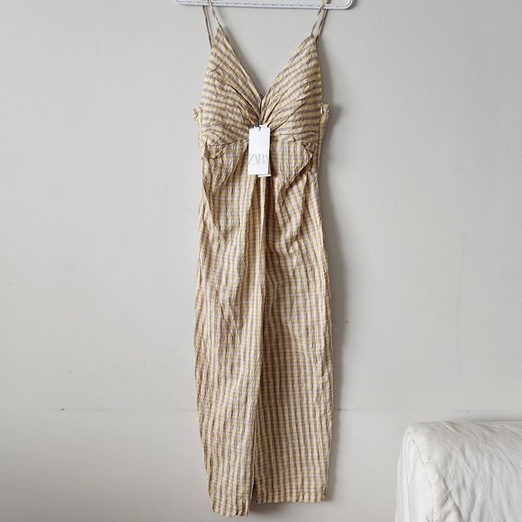 Zara Gingham Front Twist Midi Dress with Front Slit - Picture 4 of 8